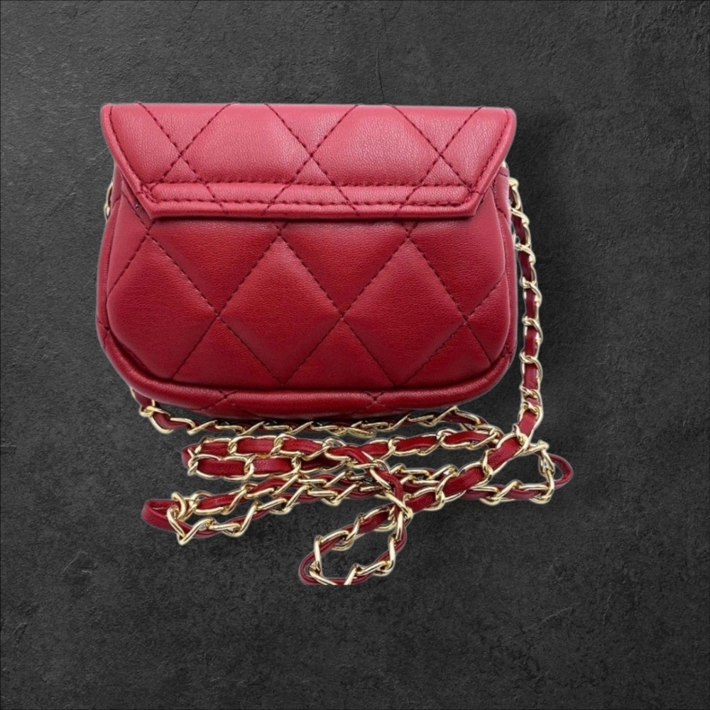 Badgley Mischka Red Quilted Mini Bag with Gold Chain Dimensions 8"×5.5×4" - Picture 3 of 5